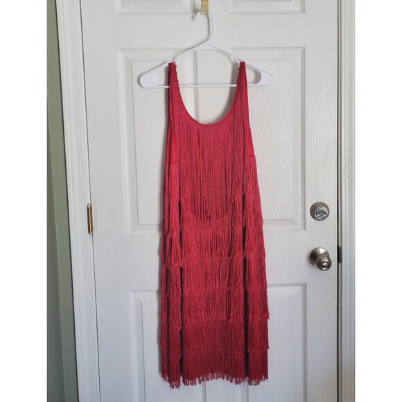 Charades Dress Red Fringe Womens 1x Flapper Style With Gold Sequin Scoop Neck - Picture 3 of 10